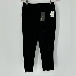 NEW! Refuge Black The Mom Jean Sz 6 Distressed Raw Hem Denim L2